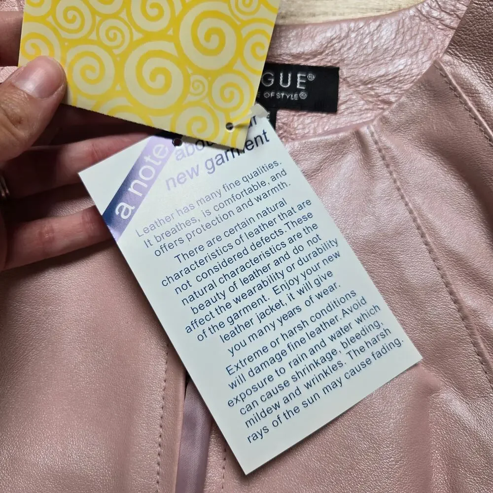 New Dialogue Pink Pearlescent Leather Jacket Zip Up